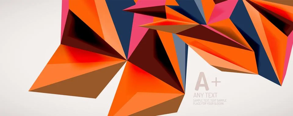 Vector triangle geometric backgrounds. Low poly 3d shape on light backdrop Illustrazione stock
