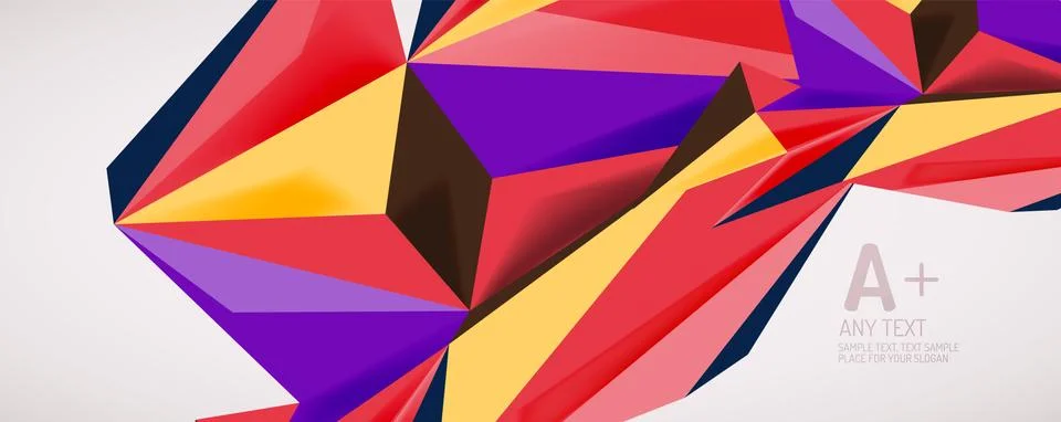 Vector triangle geometric backgrounds. Low poly 3d shape on light backdrop Illustrazione stock