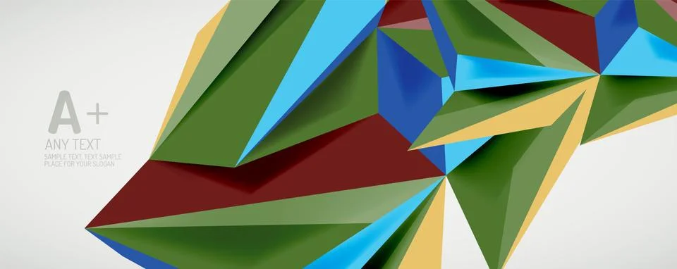 Vector triangle geometric backgrounds. Low poly 3d shape on light backdrop Illustrazione stock