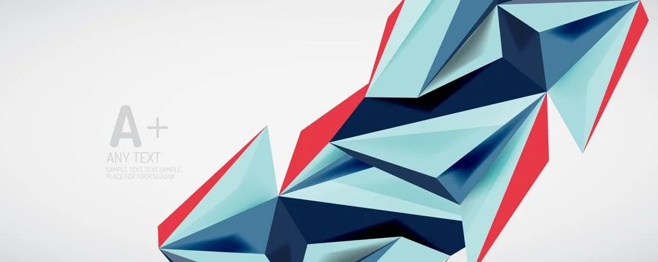 Vector triangle geometric backgrounds. Low poly 3d shape on light backdrop Illustrazione stock