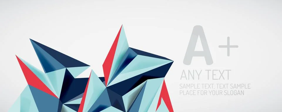 Vector triangle geometric backgrounds. Low poly 3d shape on light backdrop イラスト素材