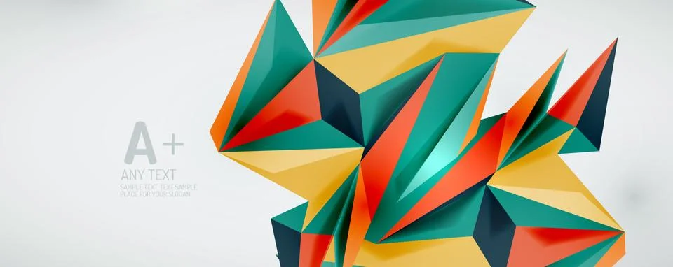 Vector triangle geometric backgrounds. Low poly 3d shape on light backdrop イラスト素材