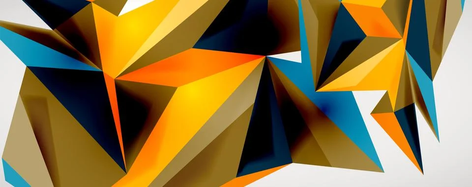 Vector triangle geometric backgrounds. Low poly 3d shape on light backdrop Illustrazione stock