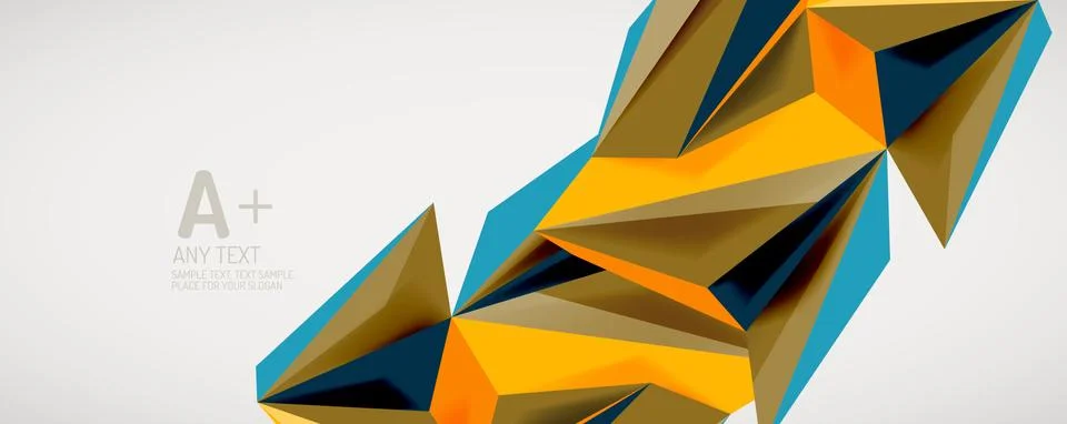 Vector triangle geometric backgrounds. Low poly 3d shape on light backdrop Illustrazione stock