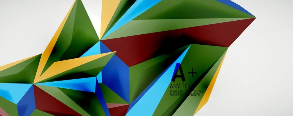 Vector triangle geometric backgrounds. Low poly 3d shape on light backdrop Illustrazione stock