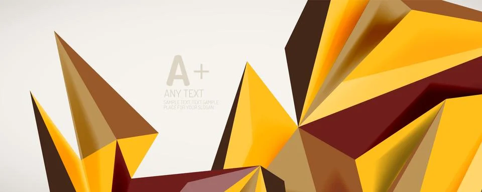 Vector triangle geometric backgrounds. Low poly 3d shape on light backdrop Illustrazione stock