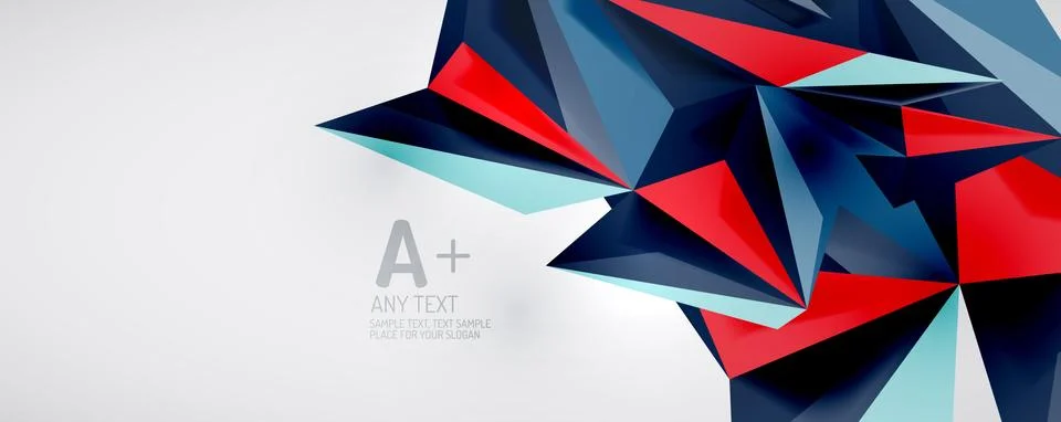 Vector triangle geometric backgrounds. Low poly 3d shape on light backdrop Illustrazione stock