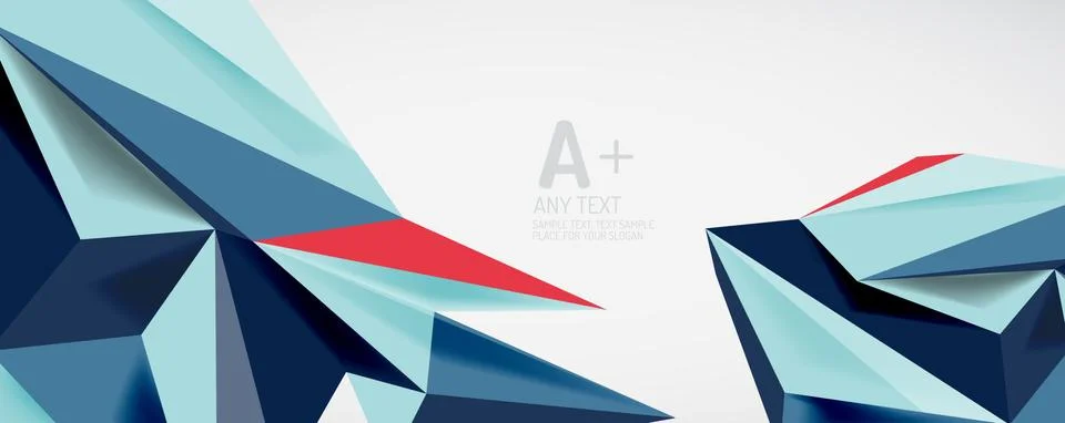 Vector triangle geometric backgrounds. Low poly 3d shape on light backdrop Stock Illustration