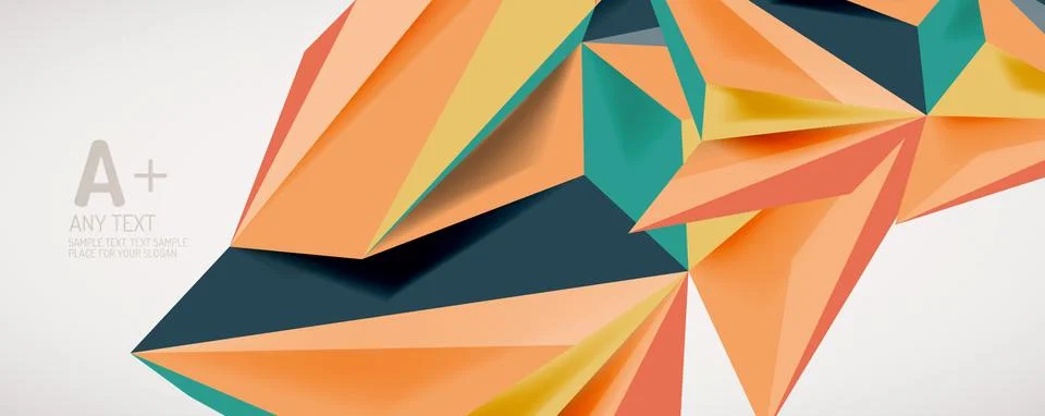 Vector triangle geometric backgrounds. Low poly 3d shape on light backdrop イラスト素材