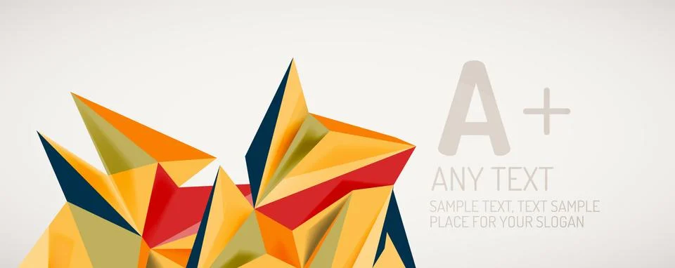 Vector triangle geometric backgrounds. Low poly 3d shape on light backdrop Illustrazione stock