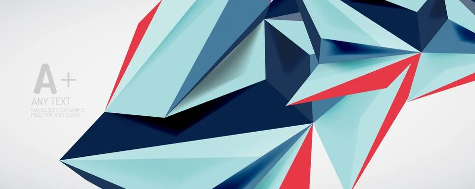 Vector triangle geometric backgrounds. Low poly 3d shape on light backdrop Illustrazione stock