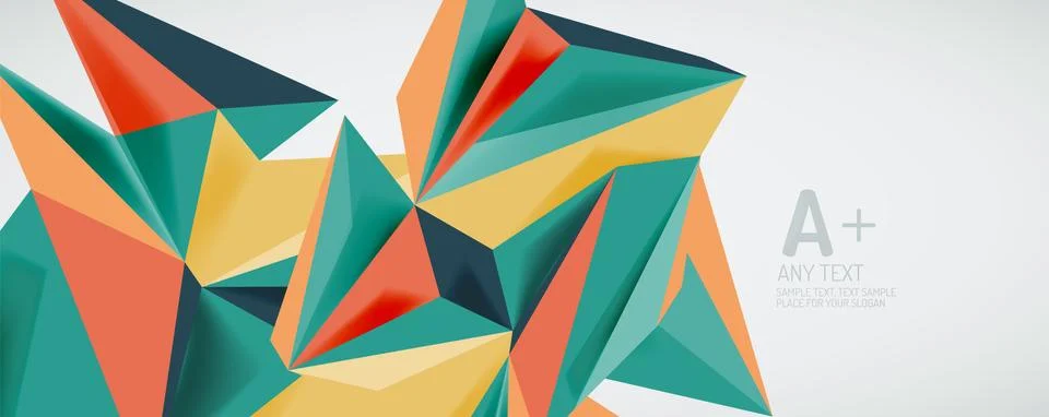 Vector triangle geometric backgrounds. Low poly 3d shape on light backdrop Stock Illustration