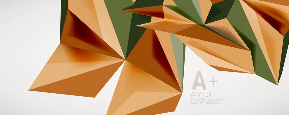 Vector triangle geometric backgrounds. Low poly 3d shape on light backdrop Illustrazione stock