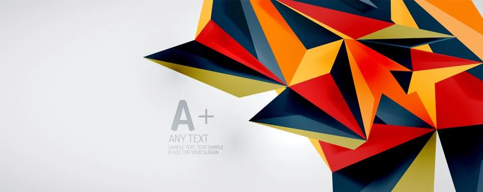 Vector triangle geometric backgrounds. Low poly 3d shape on light backdrop Illustrazione stock