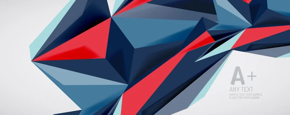 Vector triangle geometric backgrounds. Low poly 3d shape on light backdrop Illustrazione stock