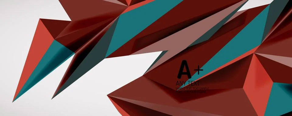 Vector triangle geometric backgrounds. Low poly 3d shape on light backdrop Illustrazione stock
