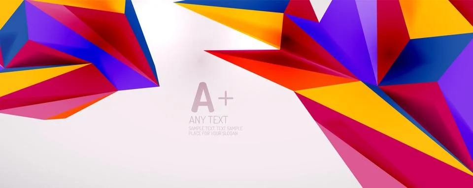 Vector triangle geometric backgrounds. Low poly 3d shape on light backdrop Illustrazione stock