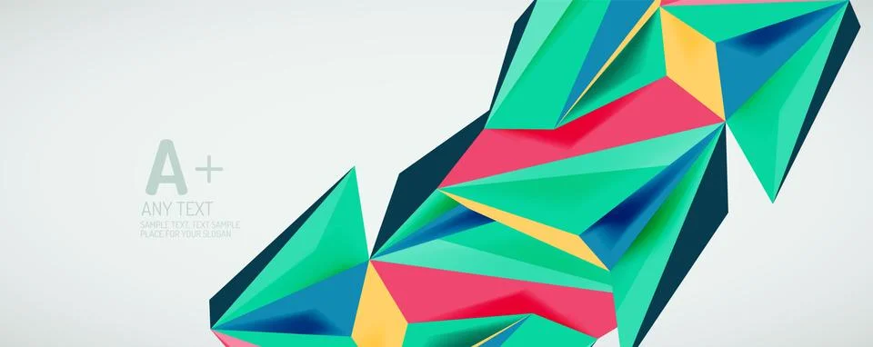 Vector triangle geometric backgrounds. Low poly 3d shape on light backdrop Illustrazione stock