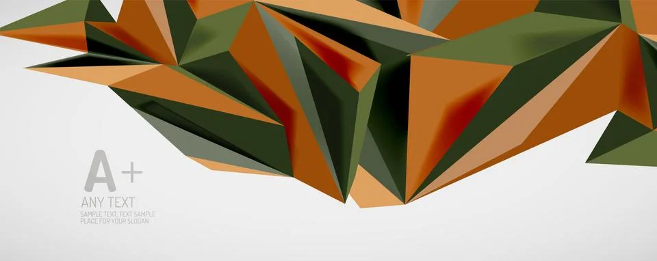 Vector triangle geometric backgrounds. Low poly 3d shape on light backdrop Illustrazione stock