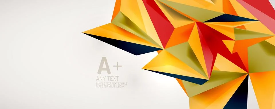 Vector triangle geometric backgrounds. Low poly 3d shape on light backdrop Illustrazione stock