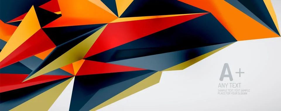 Vector triangle geometric backgrounds. Low poly 3d shape on light backdrop Illustrazione stock