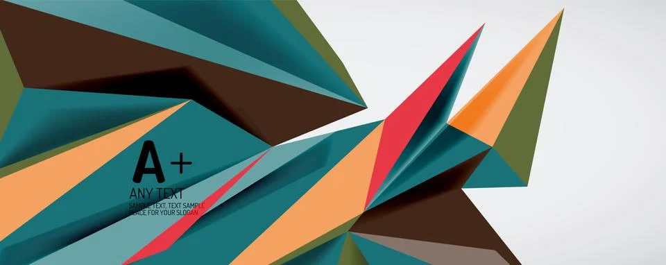 Vector triangle geometric backgrounds. Low poly 3d shape on light backdrop Illustrazione stock