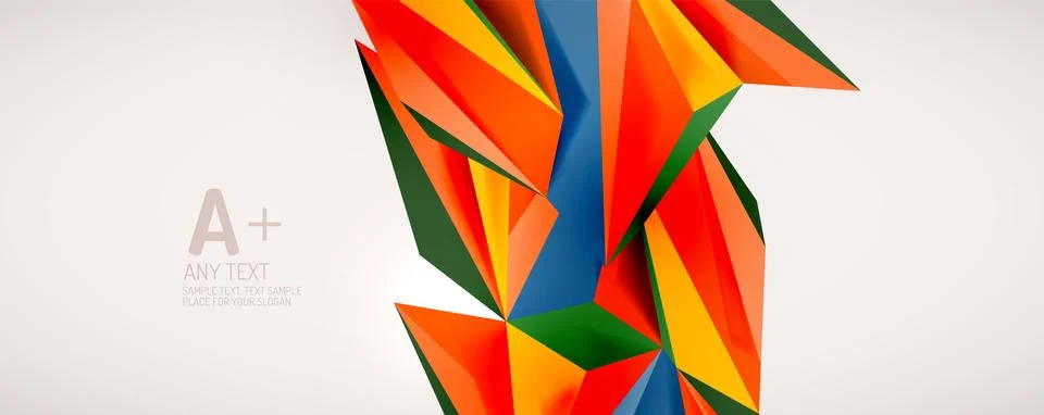 Vector triangle geometric backgrounds. Low poly 3d shape on light backdrop Illustrazione stock