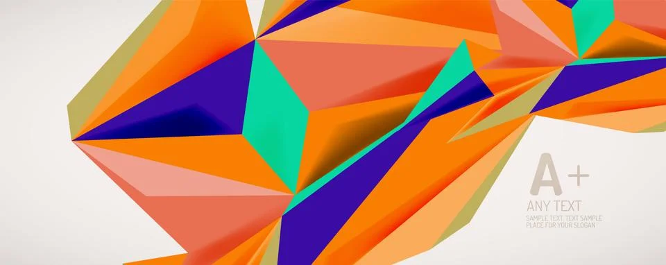 Vector triangle geometric backgrounds. Low poly 3d shape on light backdrop Illustrazione stock