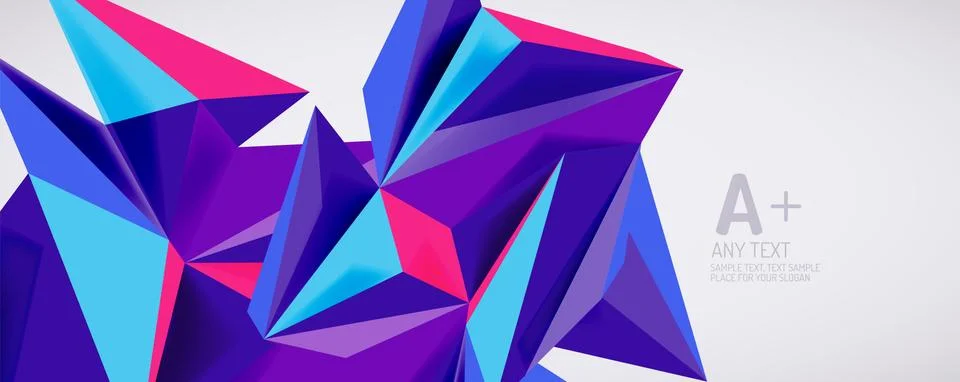 Vector triangle geometric backgrounds. Low poly 3d shape on light backdrop Stock Illustration