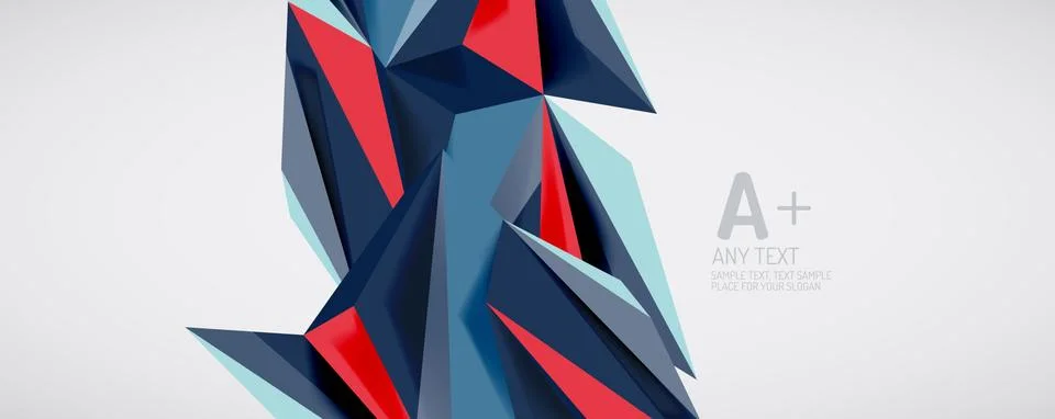 Vector triangle geometric backgrounds. Low poly 3d shape on light backdrop Stock Illustration