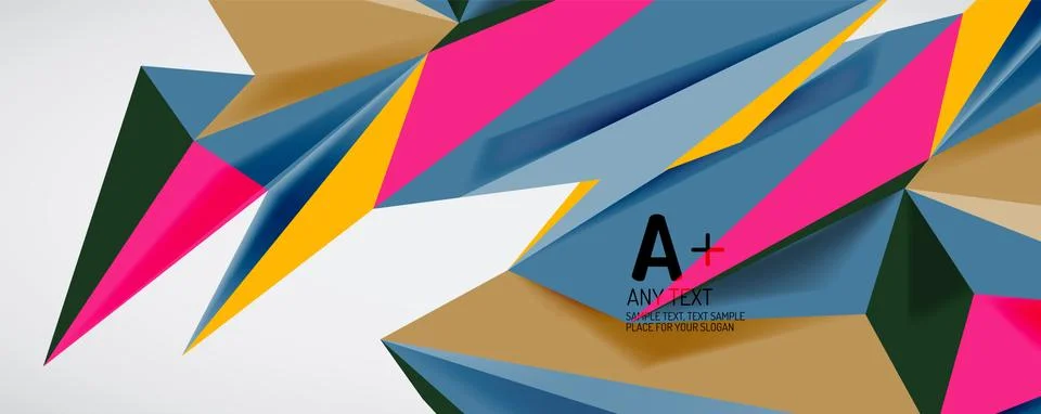 Vector triangle geometric backgrounds. Low poly 3d shape on light backdrop Stock Illustration