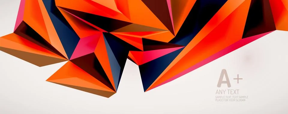 Vector triangle geometric backgrounds. Low poly 3d shape on light backdrop Stock Illustration