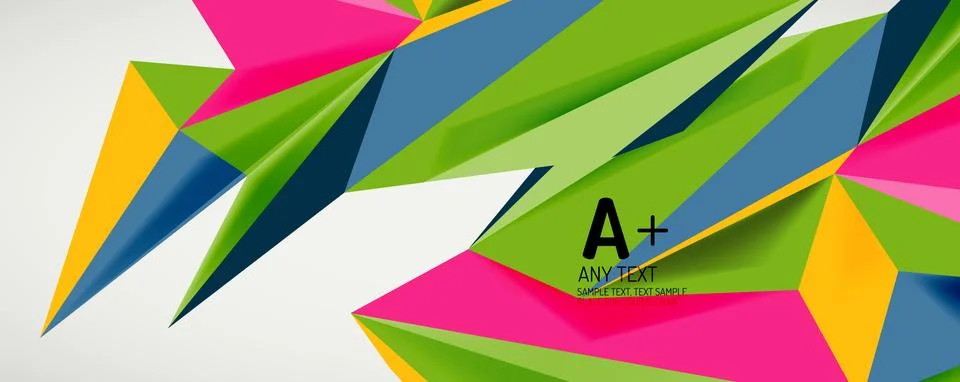 Vector triangle geometric backgrounds. Low poly 3d shape on light backdrop Stock Illustration