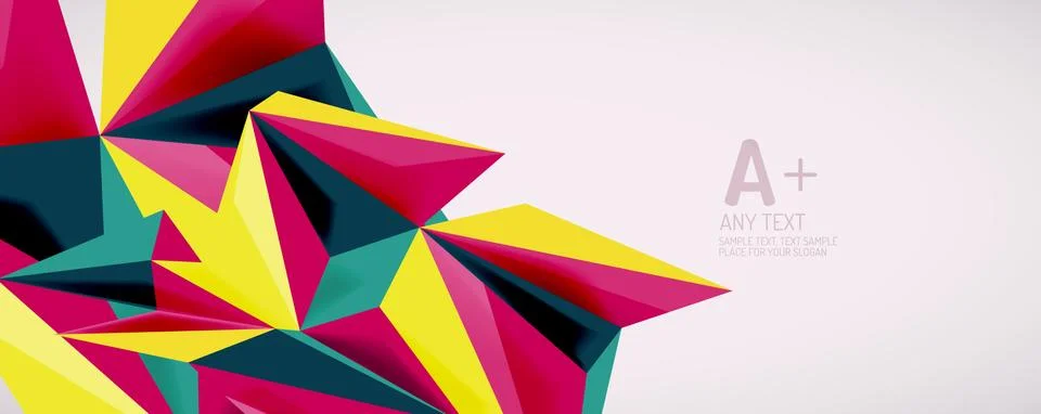 Vector triangle geometric backgrounds. Low poly 3d shape on light backdrop Illustrazione stock