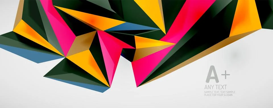 Vector triangle geometric backgrounds. Low poly 3d shape on light backdrop Stock Illustration