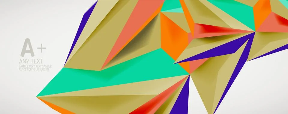 Vector triangle geometric backgrounds. Low poly 3d shape on light backdrop Stock Illustration