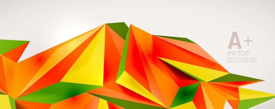 Vector triangle geometric backgrounds. Low poly 3d shape on light backdrop Stock Illustration
