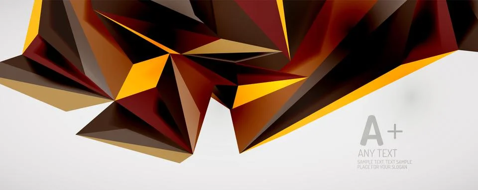 Vector triangle geometric backgrounds. Low poly 3d shape on light backdrop Stock Illustration