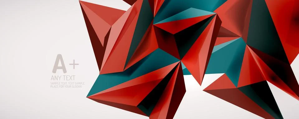 Vector triangle geometric backgrounds. Low poly 3d shape on light backdrop Stock Illustration