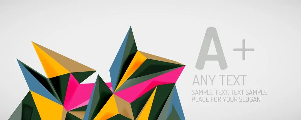 Vector triangle geometric backgrounds. Low poly 3d shape on light backdrop Stock Illustration