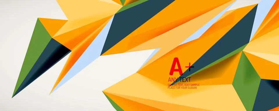 Vector triangle geometric backgrounds. Low poly 3d shape on light backdrop Illustrazione stock