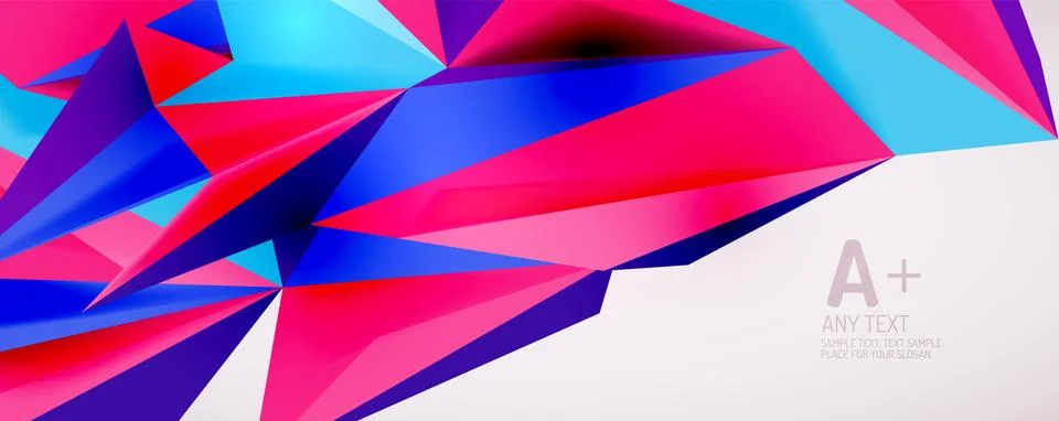 Vector triangle geometric backgrounds. Low poly 3d shape on light backdrop Stock Illustration