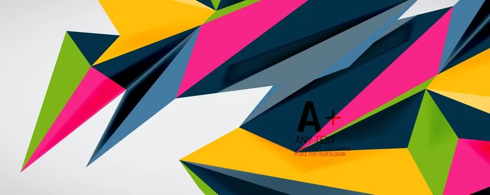 Vector triangle geometric backgrounds. Low poly 3d shape on light backdrop Stock Illustration