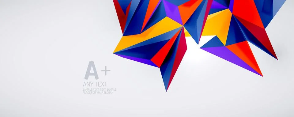 Vector triangle geometric backgrounds. Low poly 3d shape on light backdrop Illustrazione stock