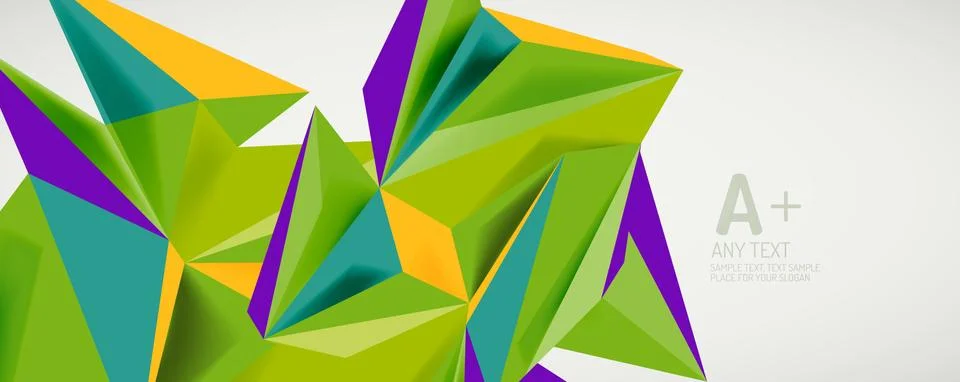 Vector triangle geometric backgrounds. Low poly 3d shape on light backdrop Stock Illustration