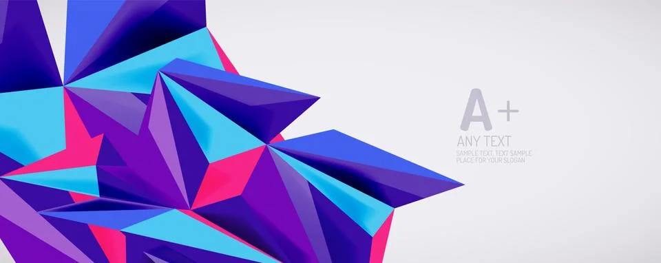 Vector triangle geometric backgrounds. Low poly 3d shape on light backdrop Stock Illustration