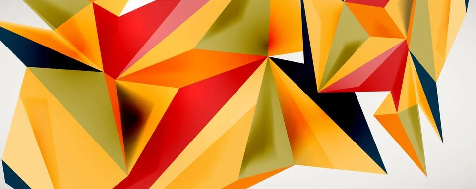 Vector triangle geometric backgrounds. Low poly 3d shape on light backdrop Stock Illustration