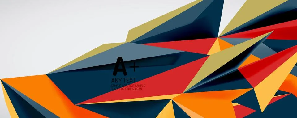 Vector triangle geometric backgrounds. Low poly 3d shape on light backdrop Stock Illustration