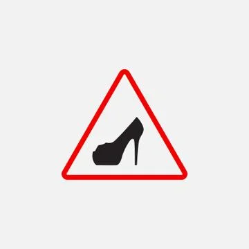 Vector triangle with shoe inside. Vector high heels woman driver sign. Stock Illustration