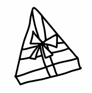 Vector triangular box with gift.Scandinavian style.Doodle black sketch line Stock Illustration